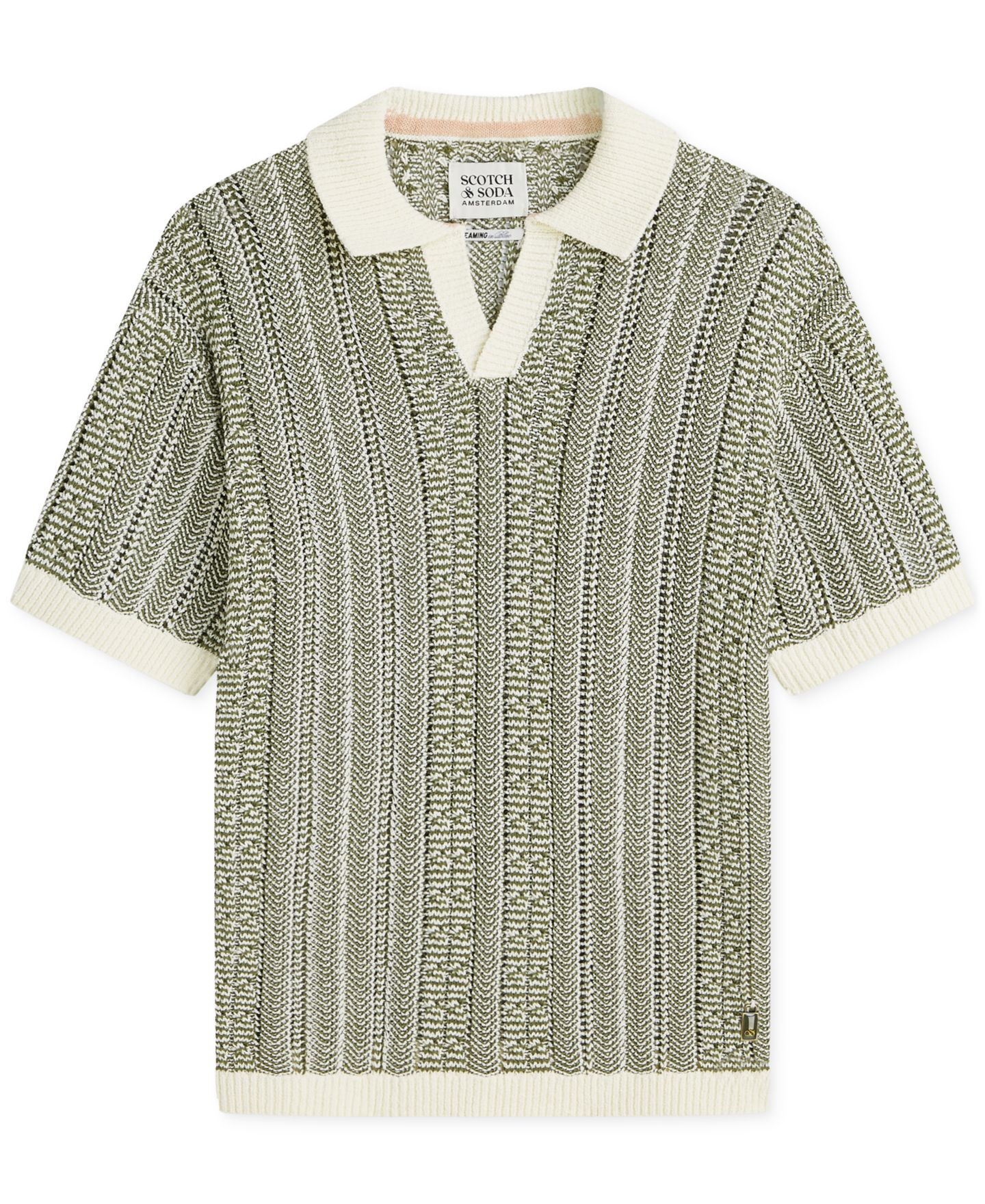 Мужская рубашка SCOTCH & SODA Knitted Polo Short-Sleeve Shirt, цвет: Сливочный меланжевый — фото 5