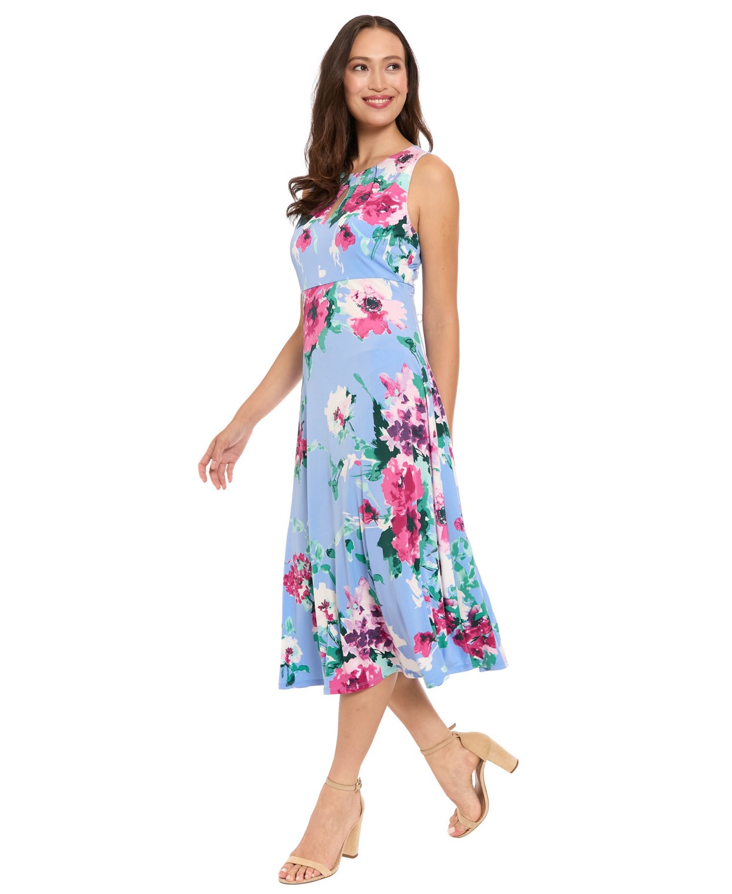Petite Sleeveless Keyhole Neck Midi Dress