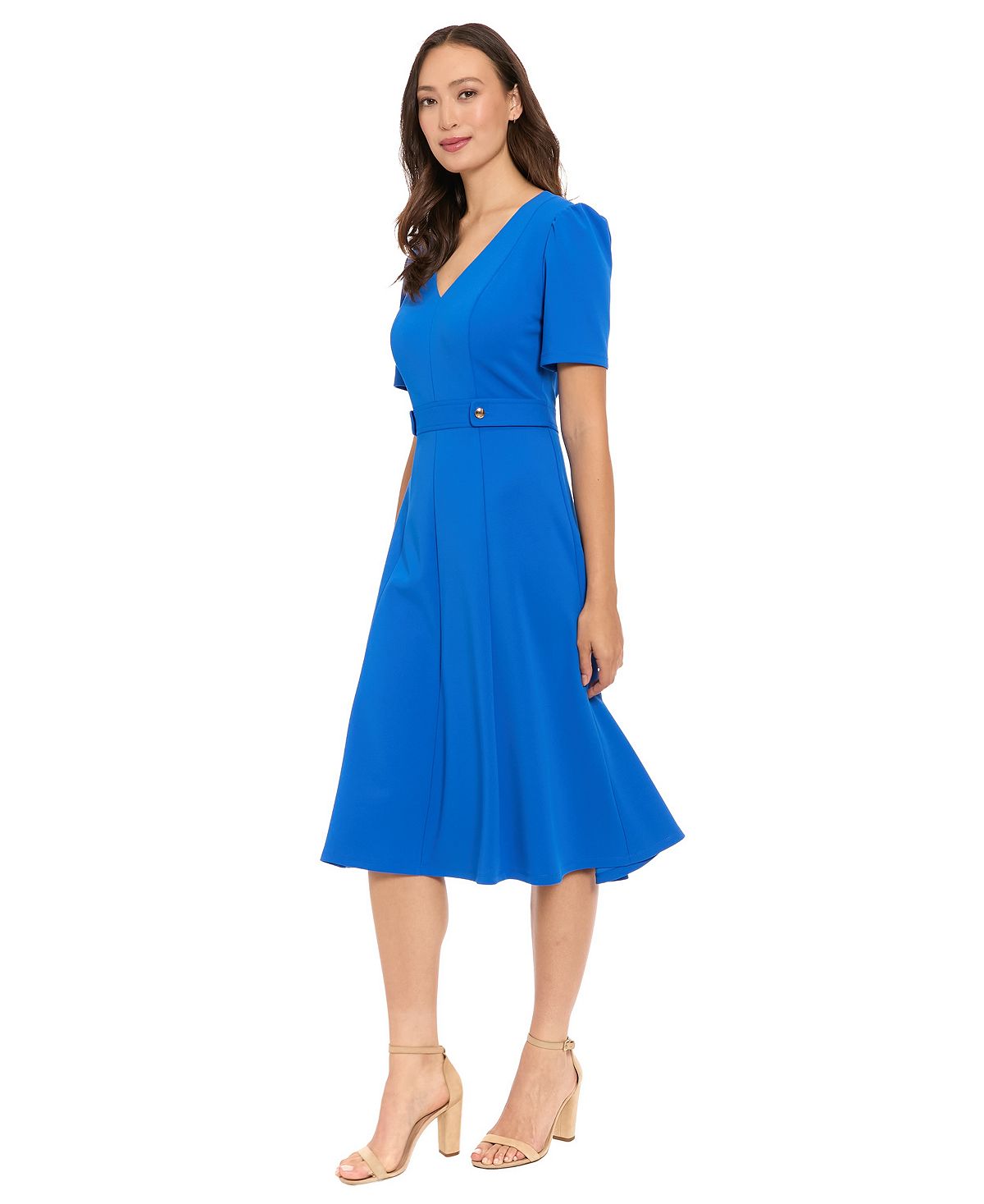 London Times Petite Short-Sleeve V-Neck Midi Dress view 2 — MAYCSS fashion products