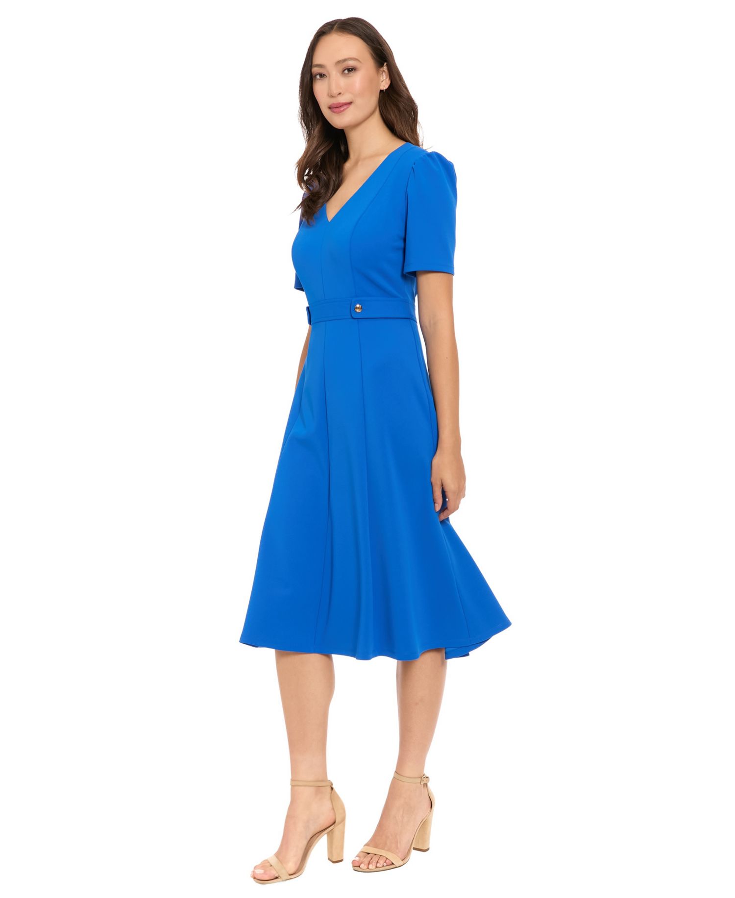 Petite Short-Sleeve V-Neck Midi Dress