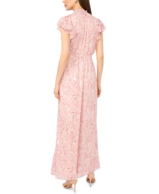 Women's Short-Sleeve Mock Neck Smocked Waist Jumpsuit