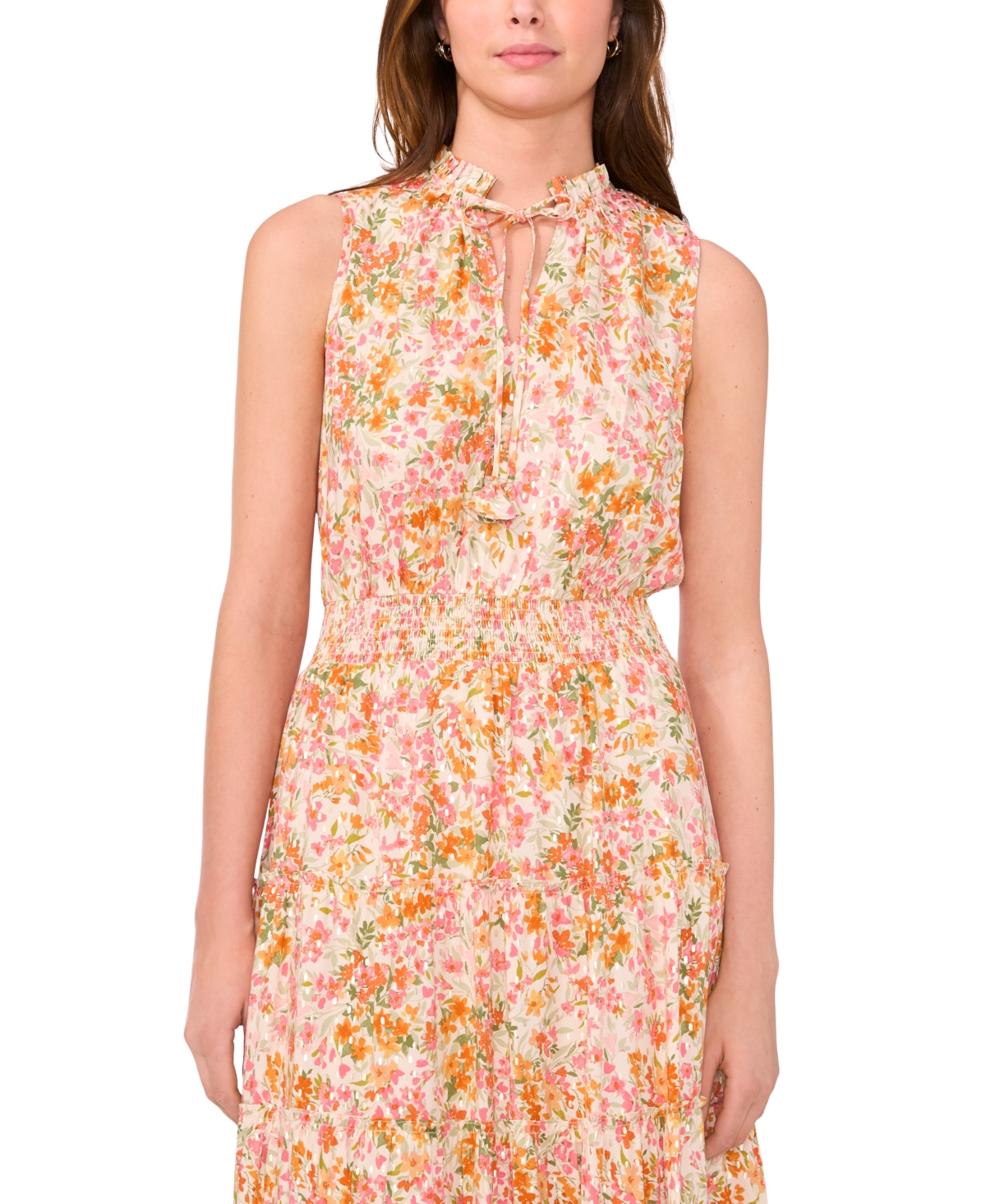 Msk Women's Sleeveless Smocked Waist Tiered Maxi Dress