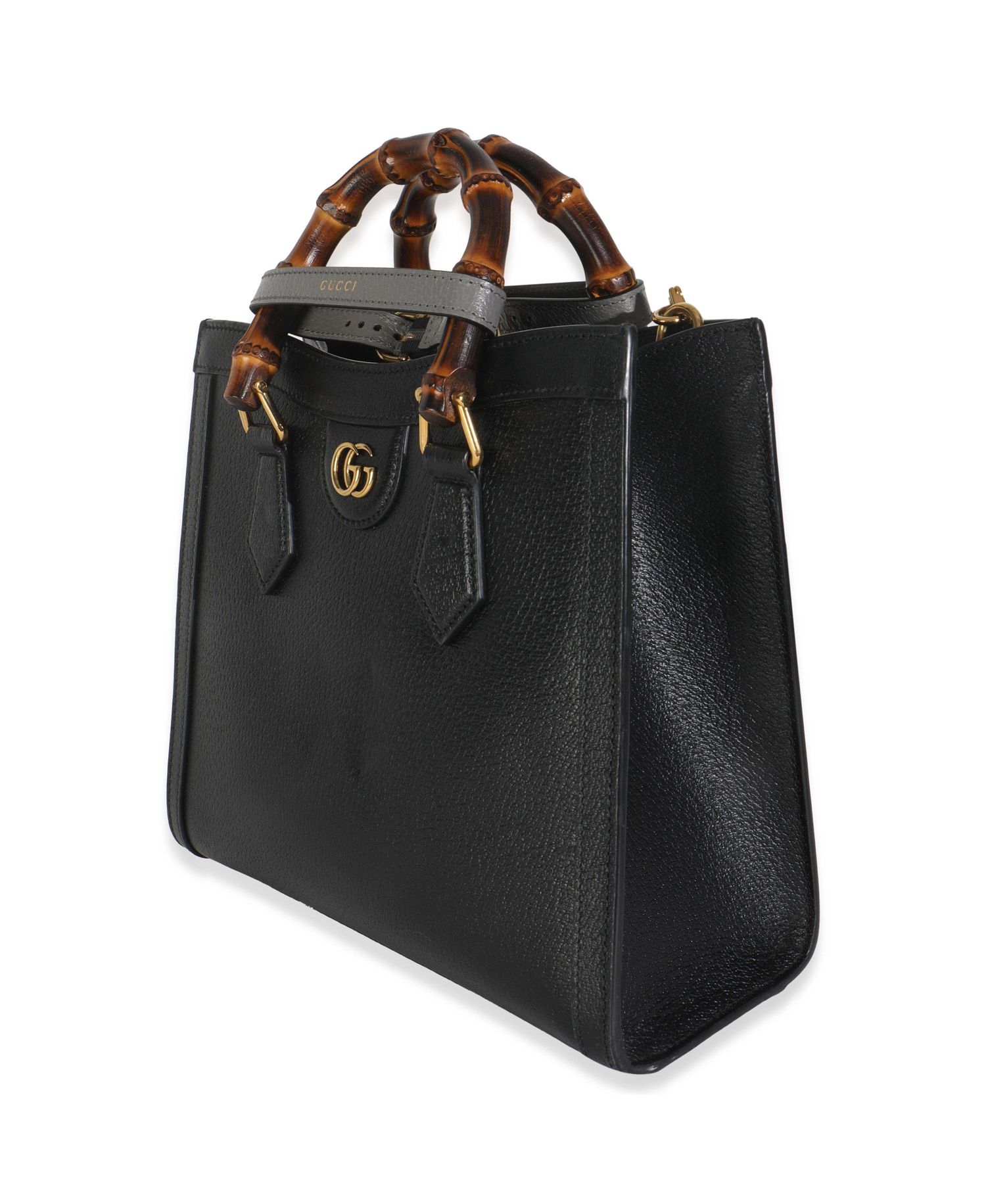 Pre-Owned Gucci Black Dusty Grey Textured Dollar Calfskin Web Small Diana Tote
