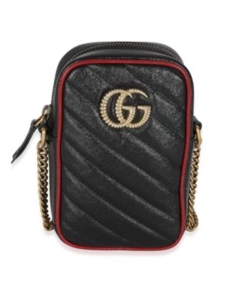 Red Black Calfskin Matelasse Mini GG Marmont Crossbody Bag