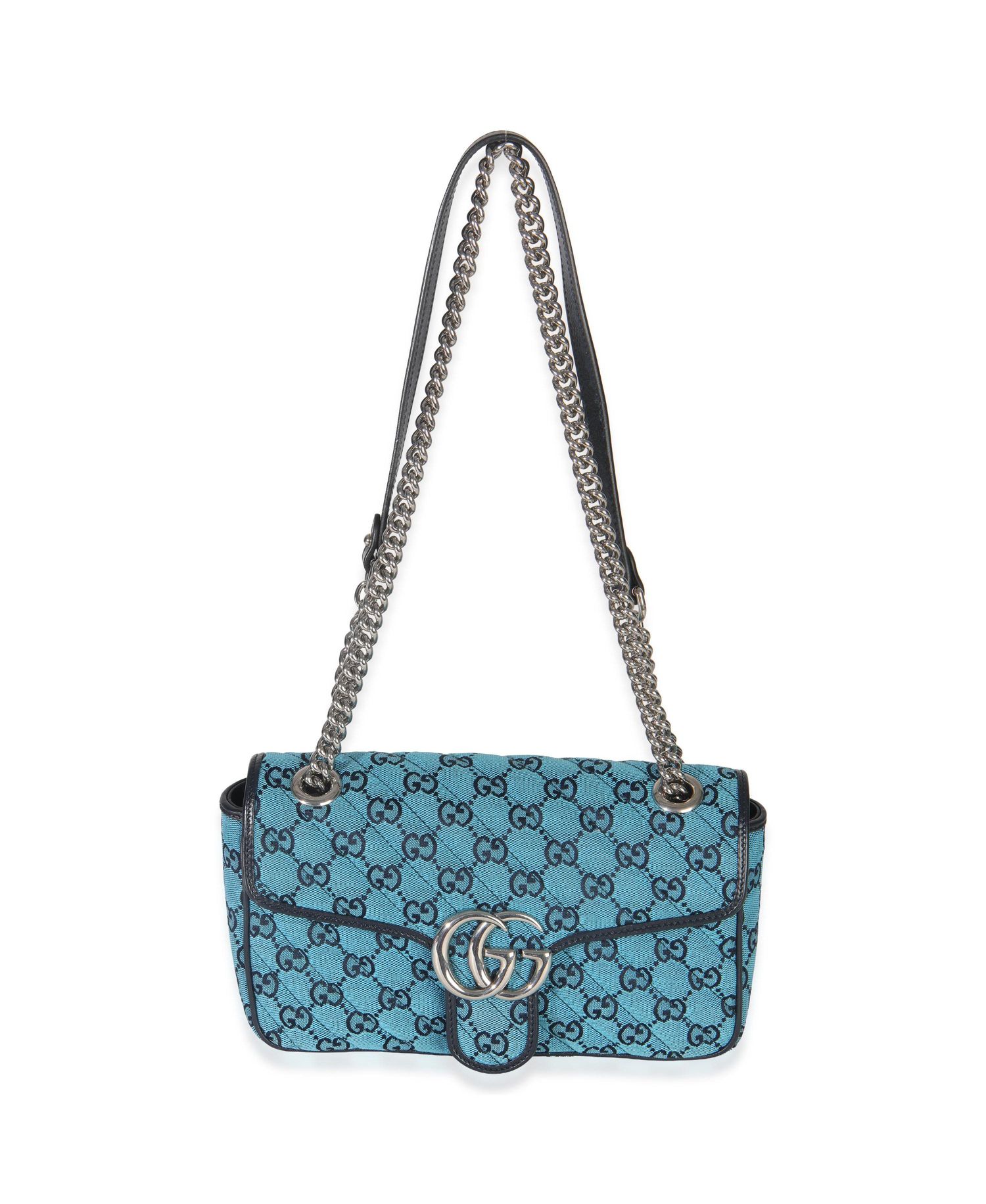 Blue GG Canvas Diagonal Small GG Marmont Bag