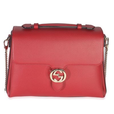 Red Dollar Calfskin Medium Interlocking G Top Handle Bag