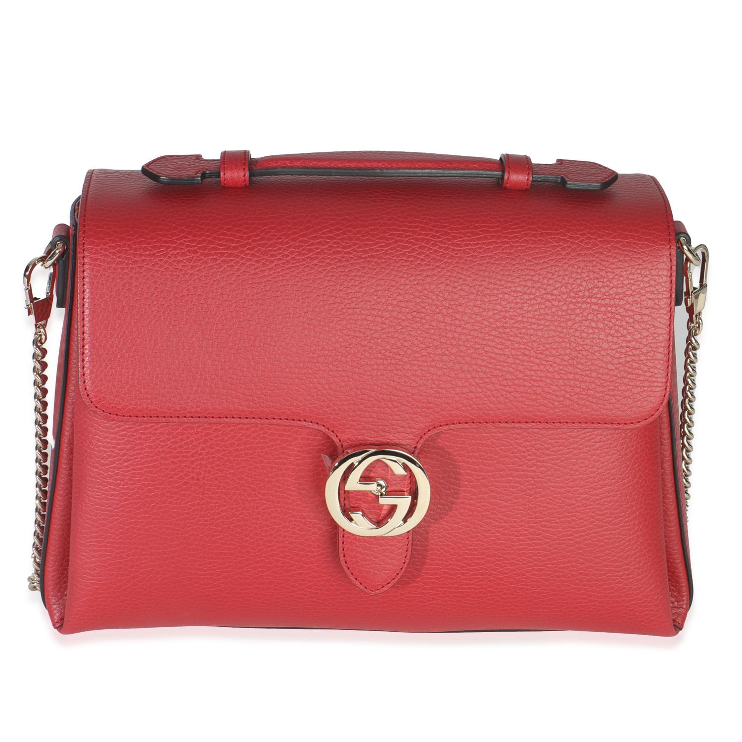 Red Dollar Calfskin Medium Interlocking G Top Handle Bag