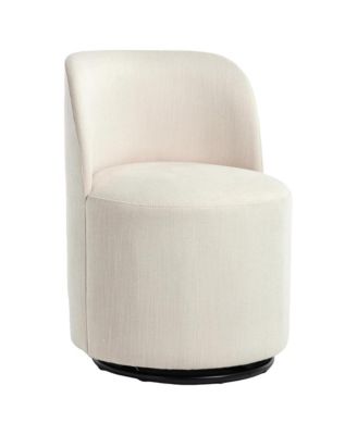 360degree(s) Swivel Barrel Chair, Linen Upholstered Accent Chair with Curved Backrest and Sturdy Metal Base for Living Room, Bedroom