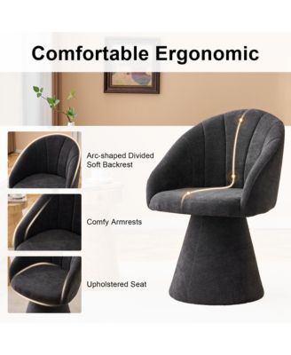 Swivel Accent Chair, Chenille Fabric Upholstered Armchair with Curved Backrest and High Cylindrical Base for Living Room, Bedroom