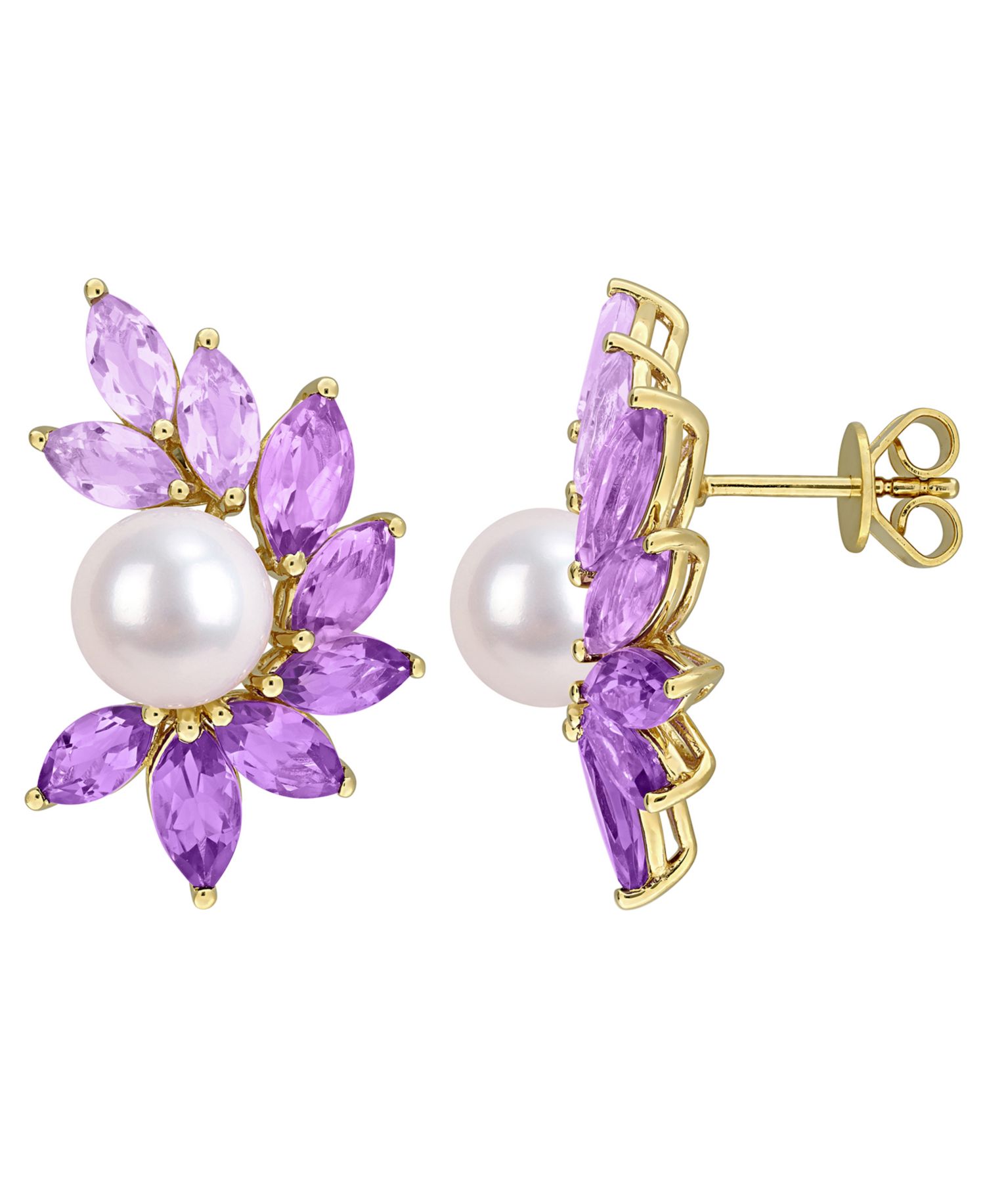 Cultured Freshwater Pearl and Amethyst Stud Earrings (6-3/4 ct. t.w.) in 18k Gold Flash Plated Sterling Silver