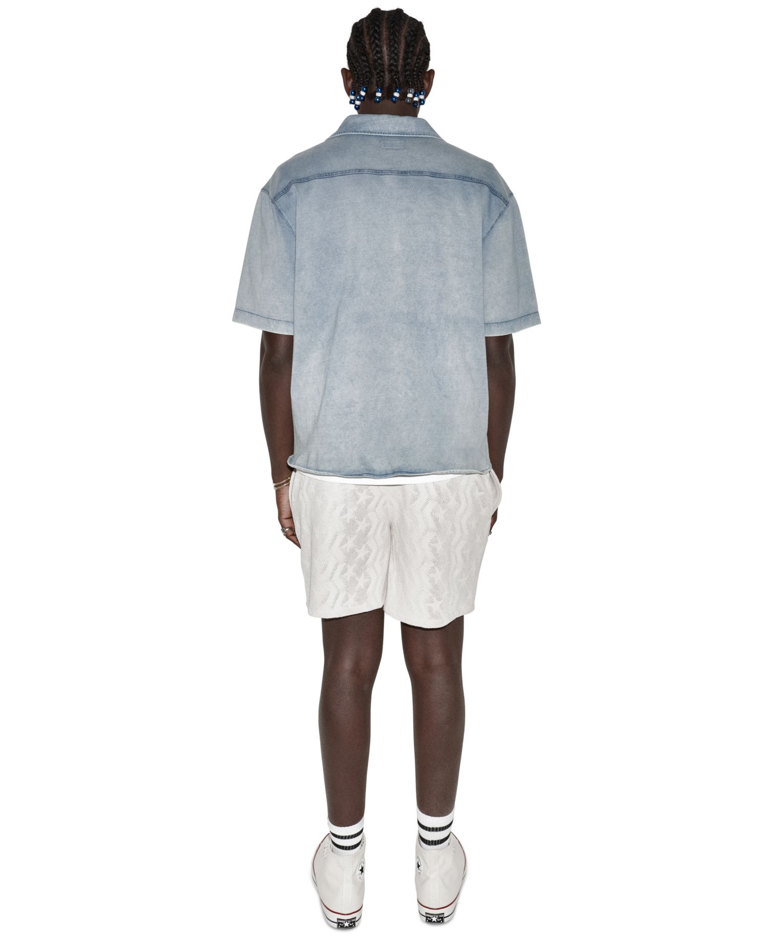 Men's Jersey Denim Short-Sleeve Collared Shirt
