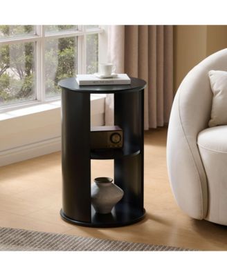 Round Side Table with Storage, 3-Tier Small Accent End Table for Living Room, Bedroom, Bedside, Office, Space-Saving Nightstand