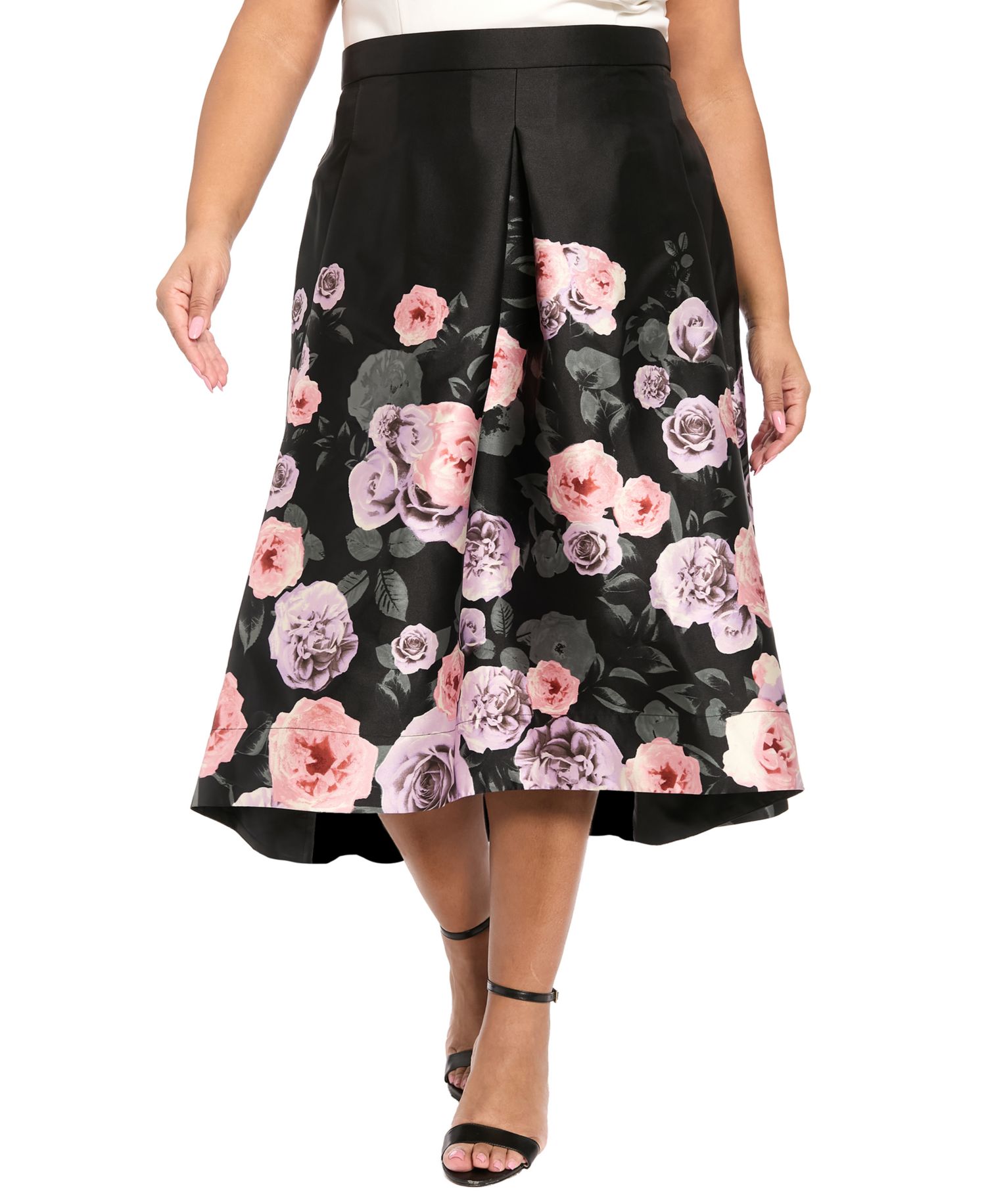 Plus Printed Pleated Midi Skirt