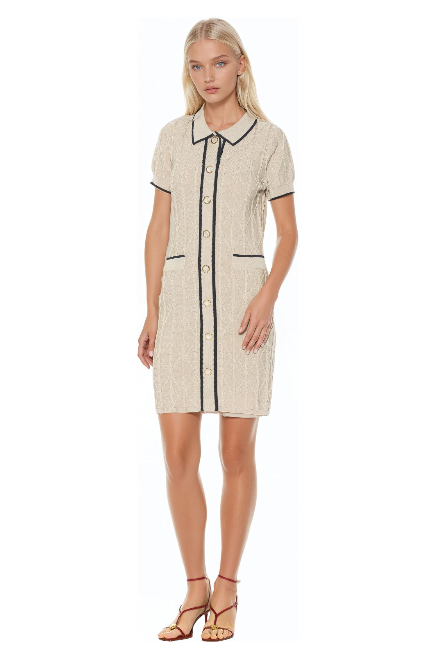 Women's Cove Collared Button Down Contrast Knit Dress