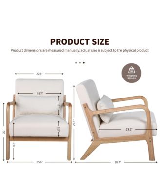 Mid Century Modern Accent Chair - Solid Wood Frame and Detachable Lumbar Pillow, Comfy Linen Armchair for Living Room