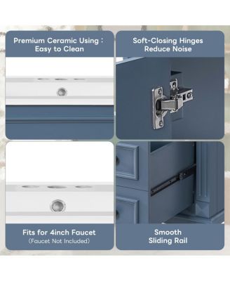 30 Inch Freestanding Bathroom Vanity with Ceramic Sink, French Modern Cabinet, Soft Close Drawers for Small Spaces