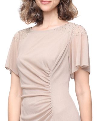 Women's Round-Neck Flutter-Sleeve Gown 
