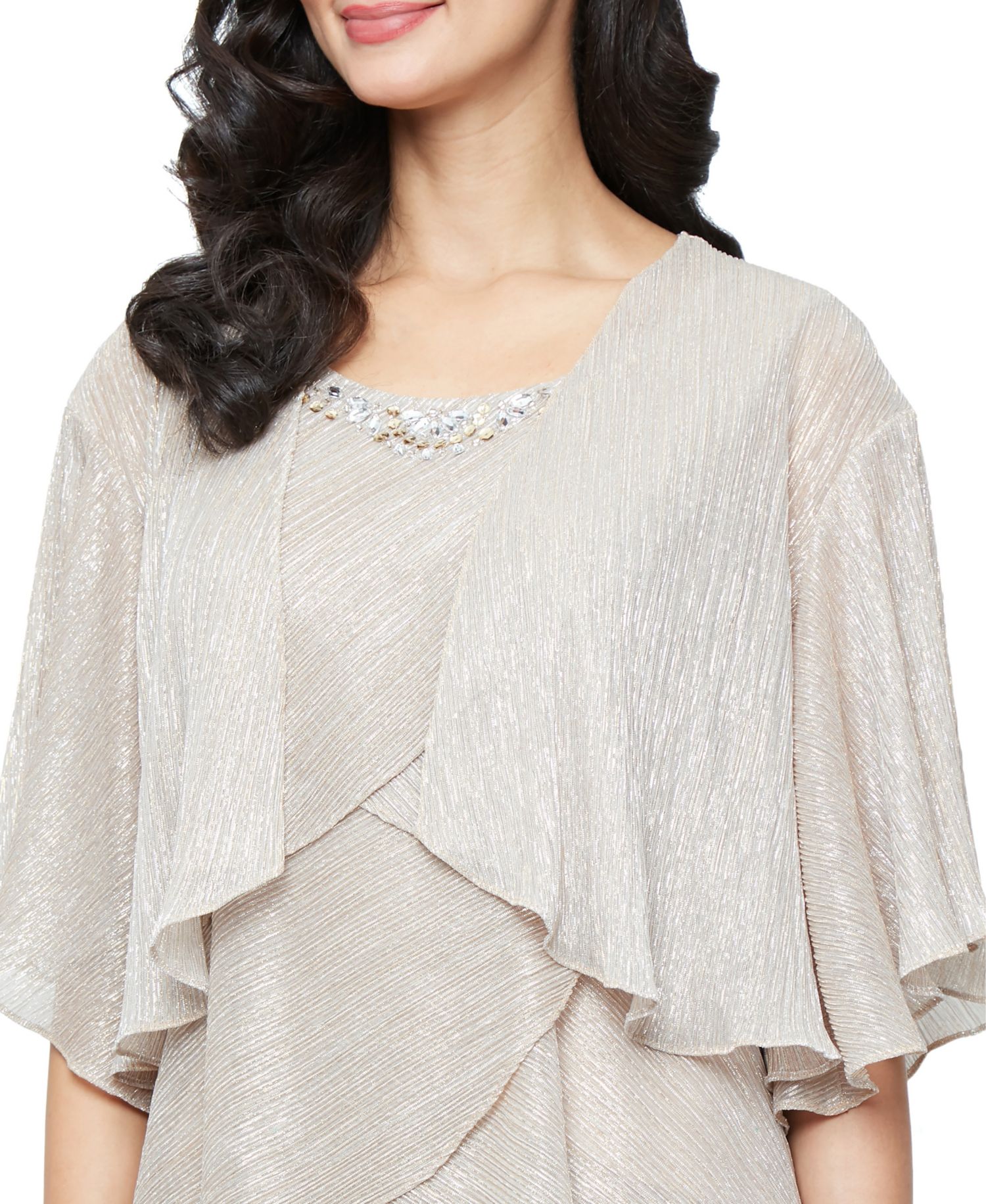 Petite Crewneck Embellished Tiered Jacket Dress
