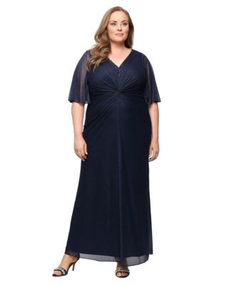 Plus Size V-Neck Beaded Knot-Front Ball Gown