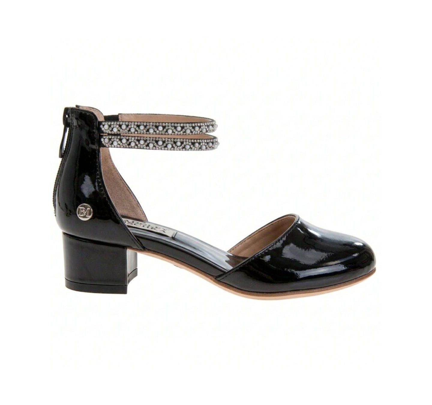 Туфли Badgley Mischka Metallic Mary Jane Heel with Pearl & Rhinestone Straps (Little Kid-Big Kid) для девочек, цвет: Чёрный лаковый — фото 2
