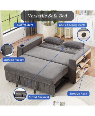 Pull Out Loveseat Sofa with Adjustable Backrest for Small Space