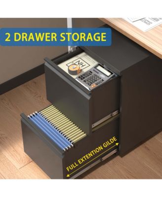 2 Drawer File Cabinet with Lock, Under Desk Rolling Filing Cabinet with Wheels for Home Office Storage, Hanging Legal/Letter/A4 Size