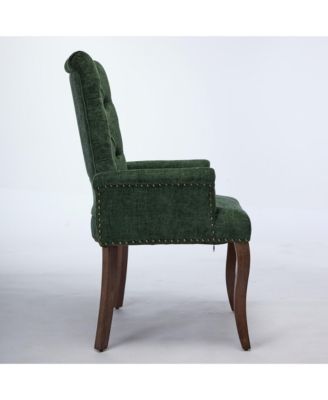 Chenille Dining Chair - Mid-Century Modern Kitchen Chair with Curved Solid Wood Legs, Nailhead Trim for Dining Room, 1PCS