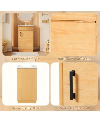 20" Farmhouse Natural Bathroom Vanity with Sink, Rectangular Ceramic Top, Soft Close Door & Adjustable Shelf for Small Space