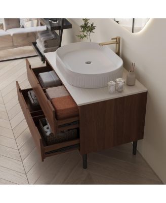 36" Bathroom Vanity with Ceramic Integrated Sink, Soft Close Drawers & Modern Storage Cabinet, Floating or Freestanding