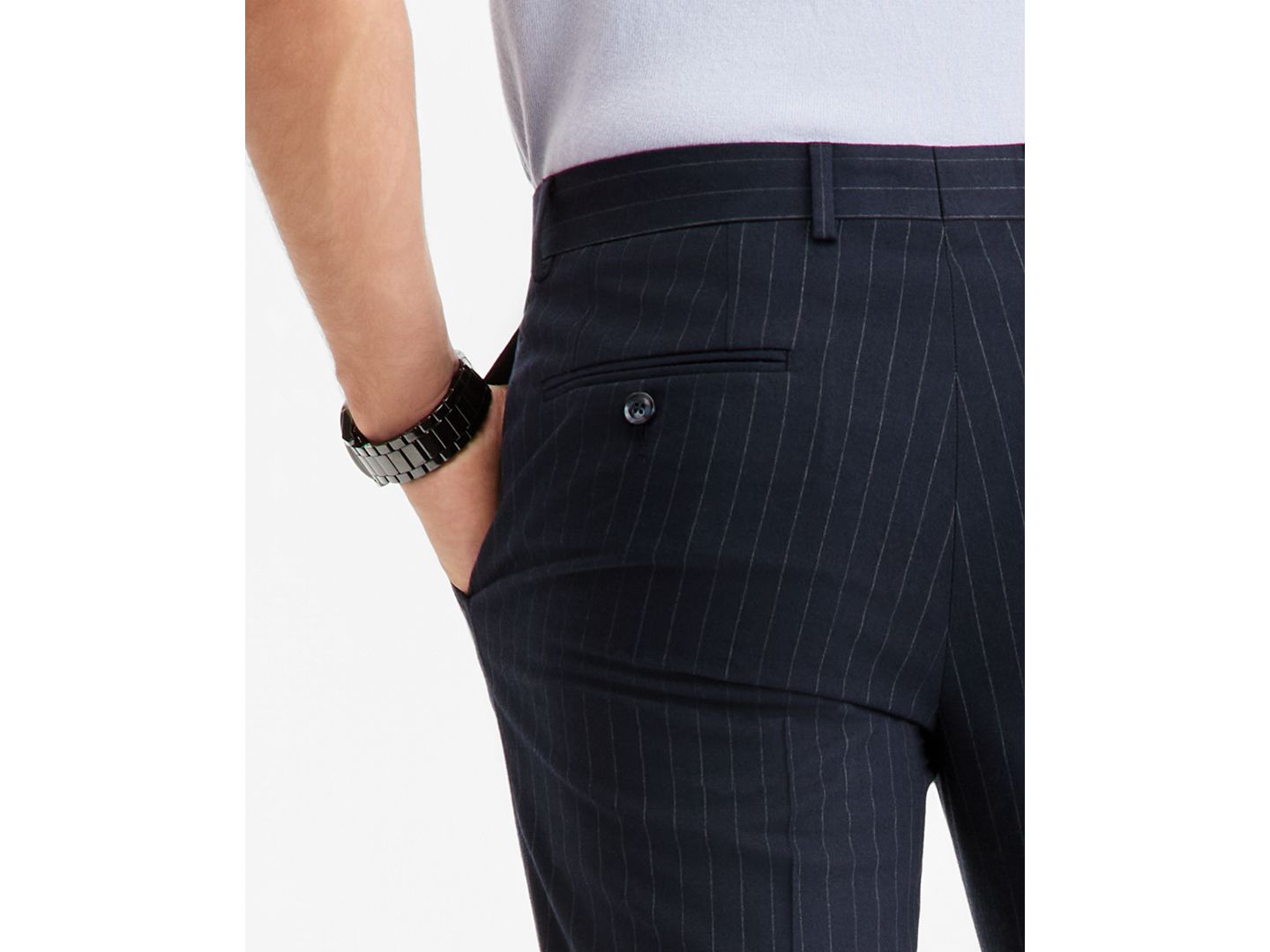 Мужские брюки Bar III Slim-Fit Navy Pinstripe Suit Separates, цвет: Тёмно-синий — фото 5