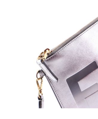 Large Logo Flat Wristlet Pouch Embossed Leather