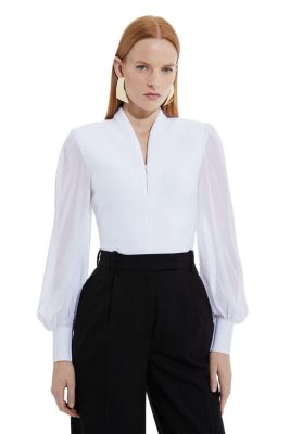 Women's Zip Detail Chiffon Sleeve Knit Top