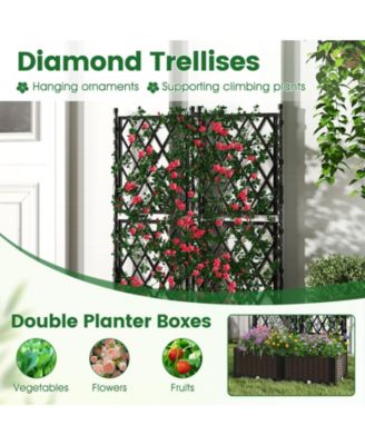 Raised Garden Bed w/Trellis Drain Holes for Climbing Vines Flowers Vegetables