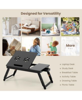 Adjustable Bamboo Laptop Desk with Tilting Top and Storage Drawer