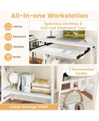 Rolling Laptop Table with Pull Out Keyboard Tray and Hooks