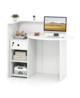 Reception Office Desk with Open Shelf and Lockable Drawer