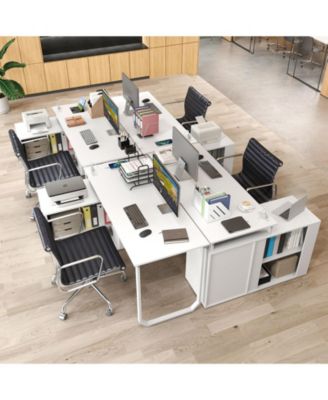 55 in Reversible L Shaped Desk with Drawers and Storage Shelf