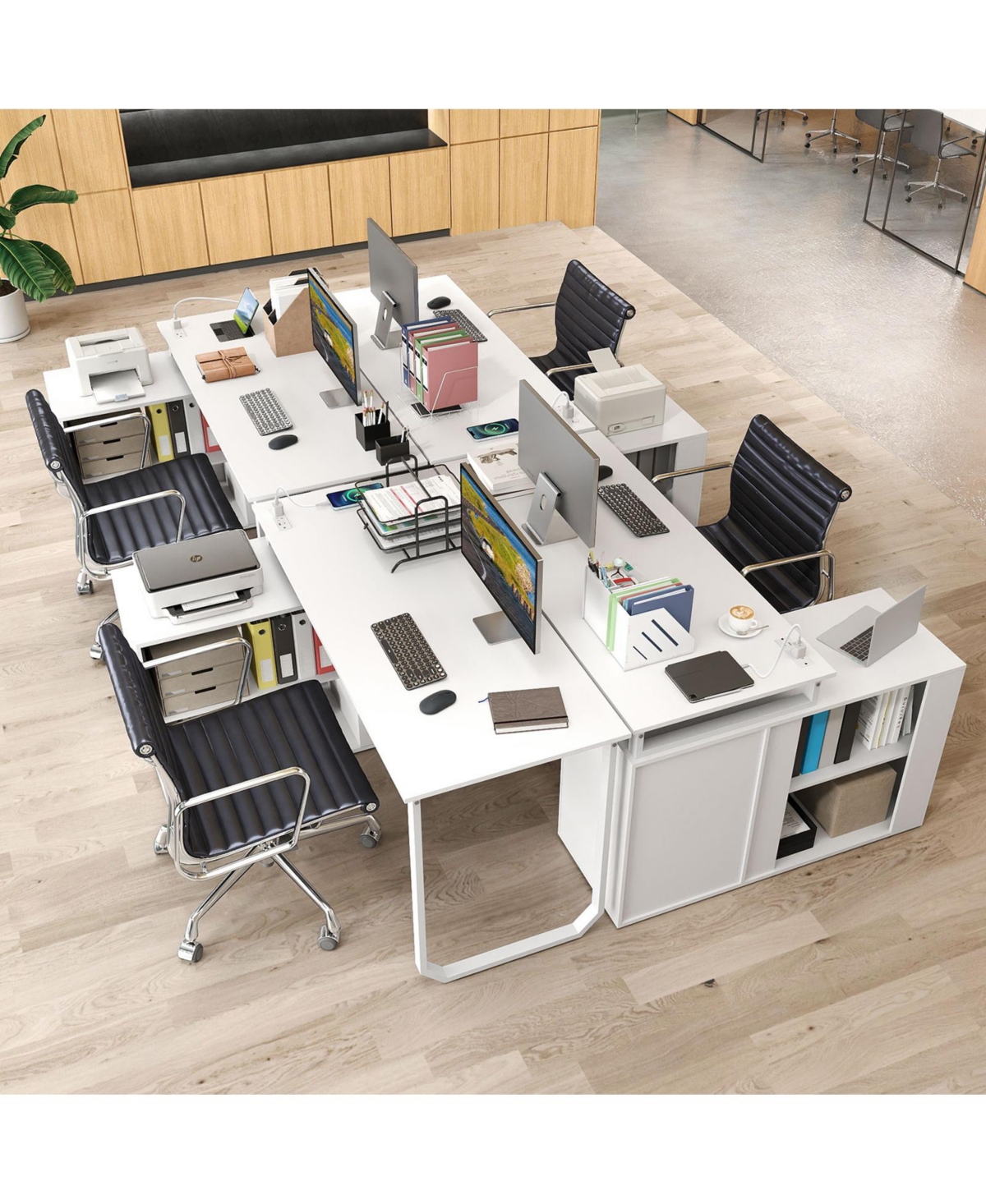 Sugift 55 in Reversible L Shaped Desk with Drawers and Storage Shelf