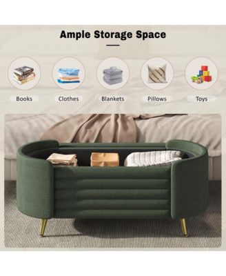 Storage Ottoman - Upholstered Storage Bench, Oval End of Bed Bench for Living Room, Bedroom and Entryway