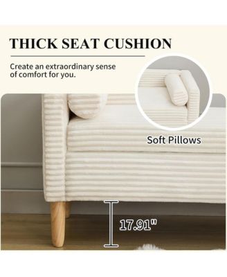 65" Storage Ottoman -  Corduroy Upholstered Bench with Armrests, Backrest and 2 Pillows, End of Bed Bench for Bedroom, Entryway