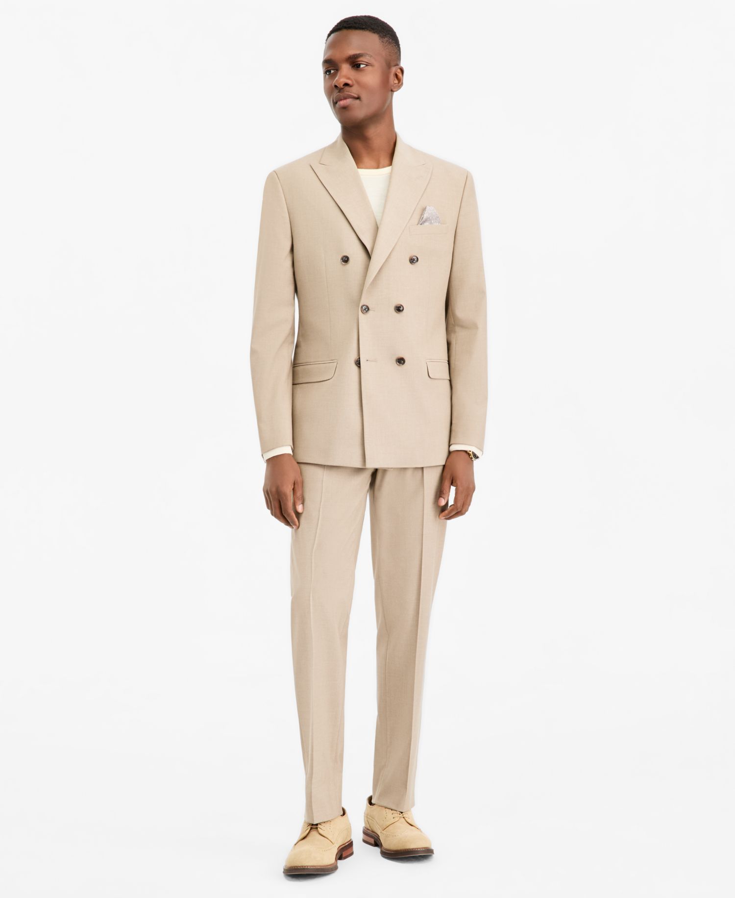 Men's Slim-Fit Tan Solid Double-Breasted Suit Separates