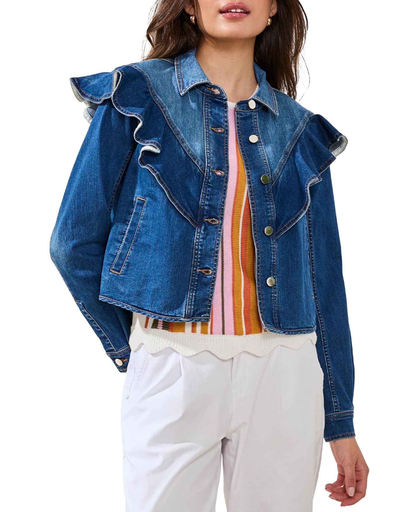 Женская куртка TRIBAL Fashion Crop Denim, цвет: Dk Pacific — фото 2