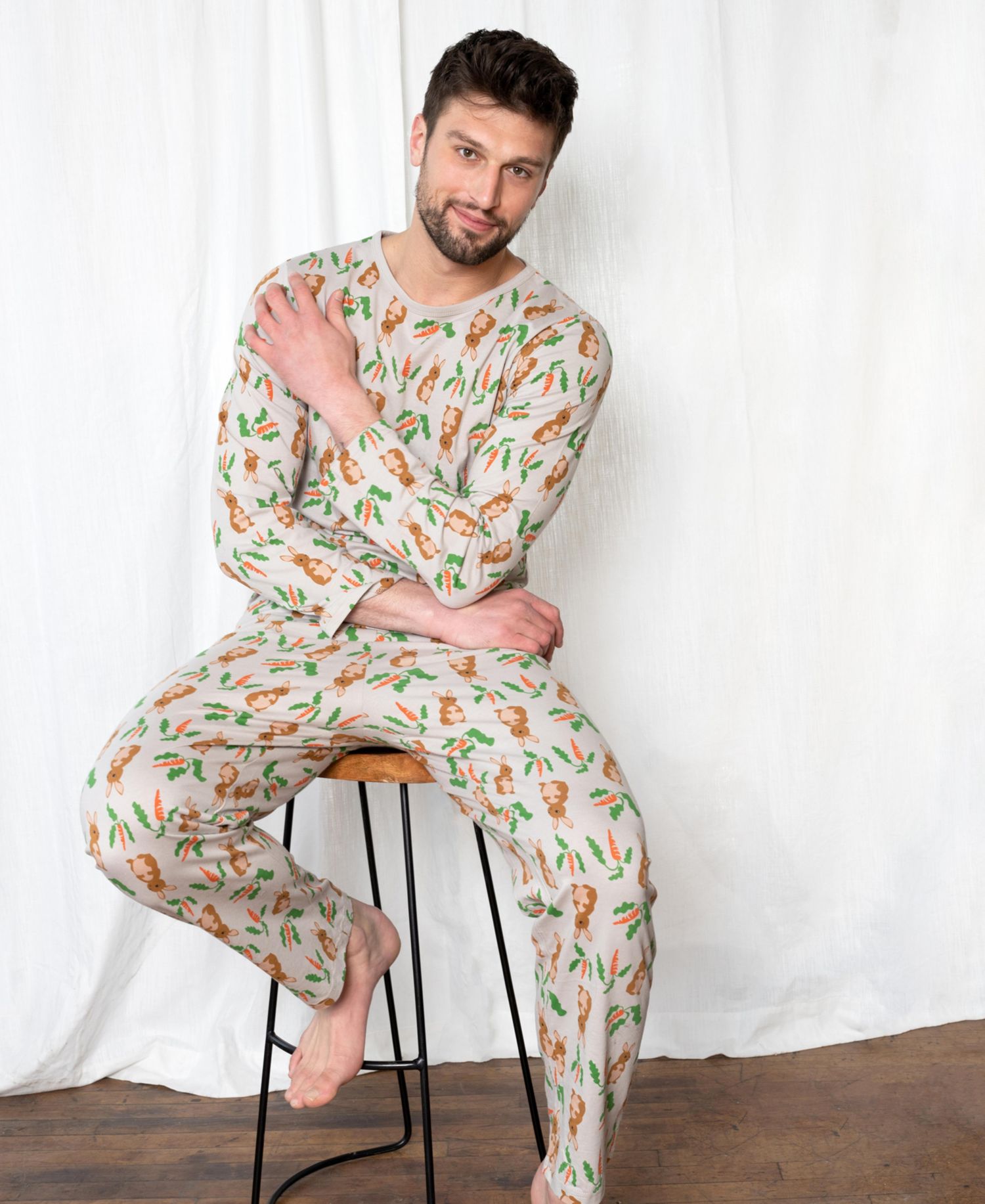 Men's Matching Family Two Piece Cotton Long Sleeve Loose Fit Pajamas