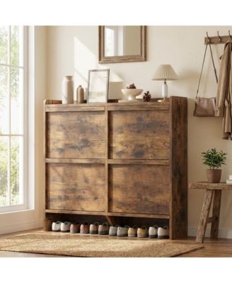 Shoe Cabinet with 4 Flip Drawers, Hidden Shoe Storage Organizer for Entryway, Wooden Shoe Rack with Adjustable Shelf, Shoe Cupboard