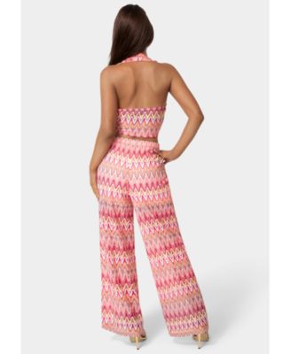 Women's 2-Piece Chevron Halter Top Flare Pants Set