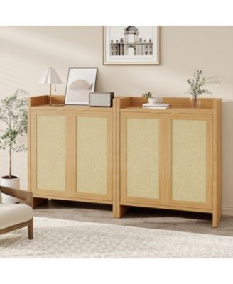 Rattan Shoe Cabinet with Doors, 41" Wooden Storage Rack with Adjustable Shelves and Doors, Perfect for Entryway, Hallway, Living Room