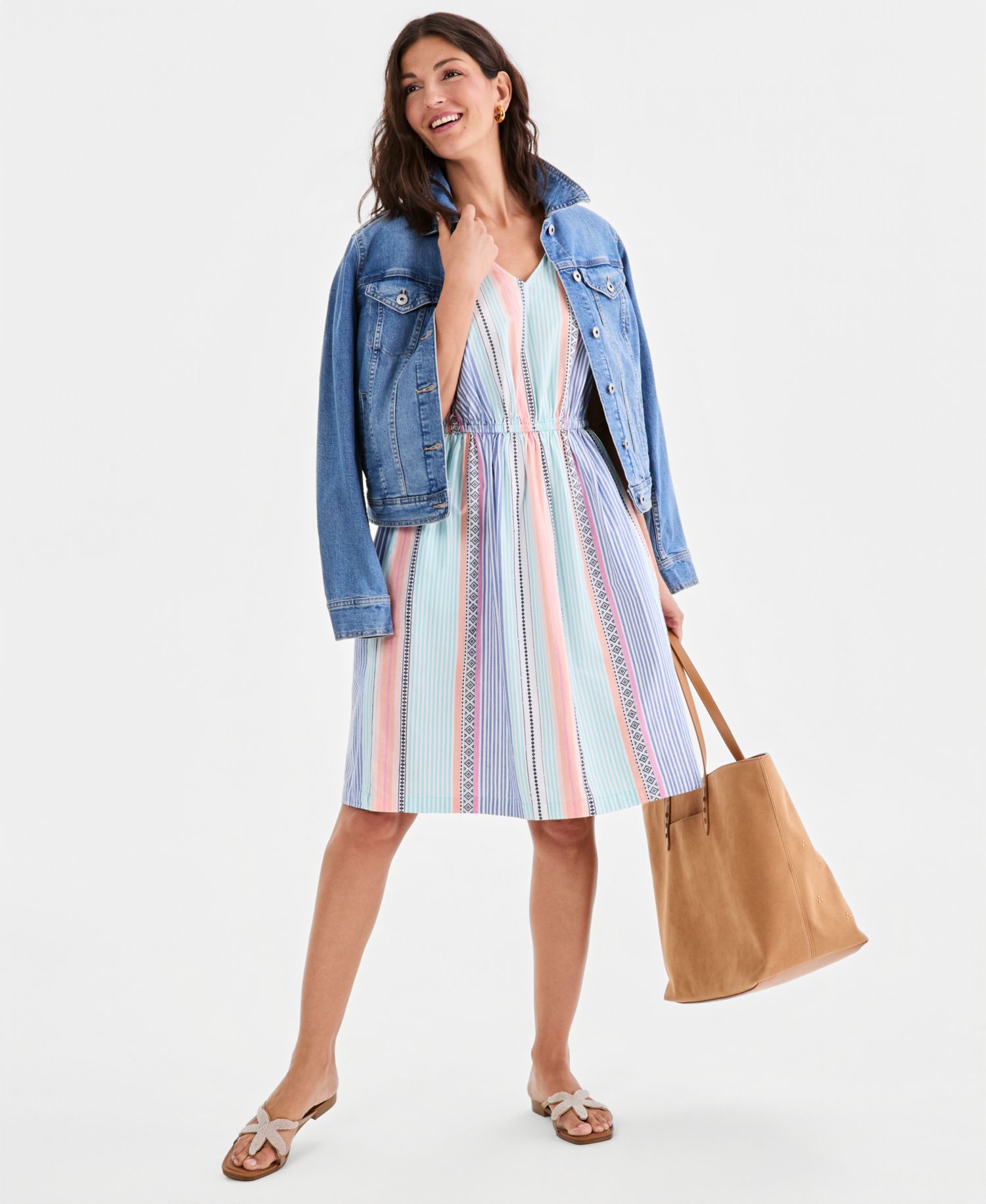Women's Printed Cotton V-Neck Dress