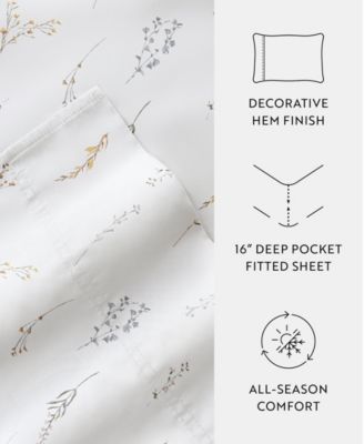 Long Staple 300-Thread Count Cotton Pattern 4-Pc. Sheet Set, Full