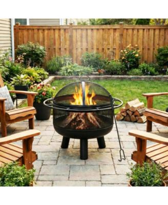 24 in Wood Burning Fire Pit with Log Grate and Mesh Screen