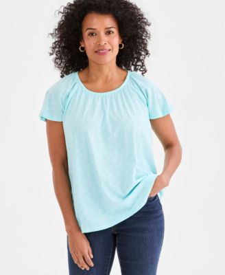 Women's Printed Scoop-Neck Flutter-Sleeve Top